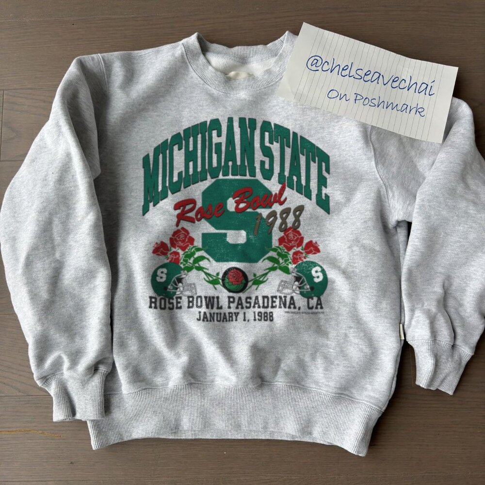 Vintage 90s Michigan State Spartans Sweatshirt, 1988 Rose Bowl Football Shirt
